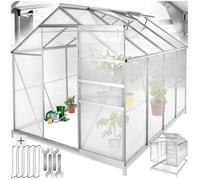 Serre de jardin - TECTAKE - Serre de jardin 7,7 m³, avec fondations, porte coulissante, 2 fenêtres, 185 x 250 x 195 cm - Transparent