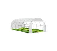 VOUNOT® Serre de jardin tunnel Toute Saison 18m² blanc - acier galvanisé - fenêtres et portes latérales zippées enroulables