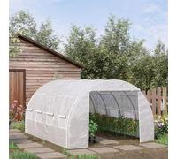 Serre de jardin - Tunnel en film plastique - 12 m² - 4 x 3 x 2 m - Structure en acier - Film en polyéthylène (PE) - Parois latérales enroulables - 8 fenêtres - Couleur vert armée