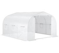 Serre de jardin - Tunnel en film plastique - 3,5 x 3 x 2 mètres - Porte + 6 fenêtres à rouleau - Structure en acier galvanisé - Film en polyéthylène (PE) - Couleur vert armée
