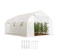 Outsunny Serre Tunnel de Jardin 13,35 m² dim. 4,5L x 3l x 2H m Porte + 6 fenêtres enroulables Acier galvanisé bâche PE Haute densité Blanc
