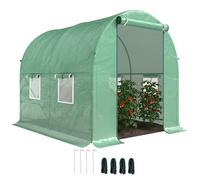 Serre de jardin tunnel - Outsunny - 5 m² renforcé pe haute densité 140 g/m² fenêtres porte déroulante - acier - 2,5x2x2m - vert