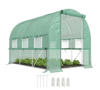 Outsunny Serre de Jardin Tunnel Serre Tunnel 6 m² 1 Porte Enroulable Vert | 6 Fenêtres, Toile PE, Structure en Acier Galvanisé