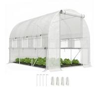 Serre de jardin tunnel - Outsunny - 6 m² - 6 fenêtres et 1 porte enroulable - toile PE structure en acier galvanisé - blanc