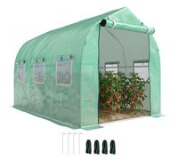 Serre de jardin tunnel - Outsunny - 6 m² - avec 6 fenêtres et porte à fermeture éclair - toile PE structure en fer galvanisé - vert