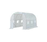 Serre tunnel de jardin - Outsunny - 7m² -350x200x200 cm - porte 6 fenêtres - cadre en métal, bâche PE haute densité 140 g/m² - blanc