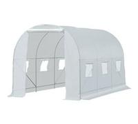 Serre de jardin tunnel surface sol 7 m² 3,5L x 2l x 2H m châssis tubulaire renforcé 18 mm 6 fenêtres blanc Blanc G
