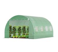 Serre de jardin tunnel - VOUNOT - 12m² Vert - Acier galvanisé - Fenêtre anti-moustiquaire, porte enroulable, barre anti-tempête