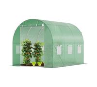 Serre de jardin tunnel - VOUNOT - 6m² Vert - Acier galvanisé - Fenêtre anti-moustiquaire, porte enroulable, barre anti-tempête