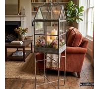 Serre décorative vintage en métal et verre acrylique, 34 x 34 cm, hauteur | Mini terrarium sur châssis, petite serre