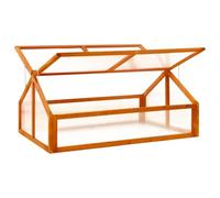 Serre en bois massif de sapin marron 114 x 80 x 50 cm | Protection antigel, couvercle à charnière, 2 toits ouvrants, fond ouvert, pour plantes et légumes