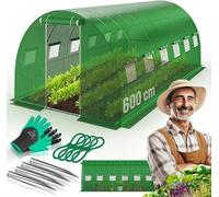 Serre en film plastique, stable, avec 12 fenêtres équipées de moustiquaires et une porte | Tunnel de jardin avec structure en acier galvanisé | Tunnel en film plastique de 170g/m², comprenant des piqu