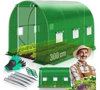 Serre en film plastique, stable, avec 6 fenêtres équipées de moustiquaires et une porte | Tunnel de jardin avec structure en acier galvanisé | Tunnel en film plastique de 170g/m², comprenant des pique