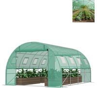 Serre en film plastique XMTECH 4 x 3 x 2 m, serre en acier galvanisé, parois latérales enroulables avec moustiquaire, 8 fenêtres et 2 portes , avec piquets et cordes, vert