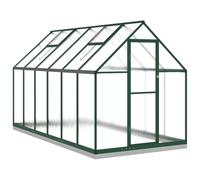 Serre en polycarbonate - 334 x 169 x 202 cm - Aluminium - Vert | Résistant au vent, cadre de fondation de 6 cm, cadre de fond en acier de 7 cm, système de gouttière