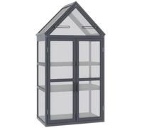 Serre - Étagère à plantes avec toit - 3 niveaux - Double porte pliante - Bois de pin et polycarbonate - Résistant aux intempéries - 70,5 x 42 x 132 cm - Gris