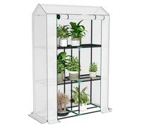 Serre - Étagère pour plantes avec 3 niveaux - Couverture en plastique résistant aux UV - Porte coulissante - 100 x 40 cm - Blanc