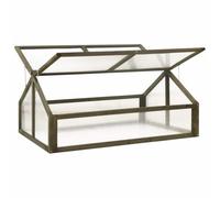 Serre grise 114 x 80 x 50 cm en bois de sapin | Avec couvercle à charnière, toit ouvrant, fond ouvert, protection antigel pour plantes