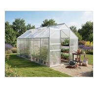 Serre Jardin Polycarbonate 370 X 190 X 195 Cm "Basilic" - 7,03 M² - Gris Gris