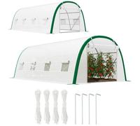 Serre Jardin Tunnel 18m² 6x3x2m Tomates 8 Fenêtres Porte Zippée Acier PE Blanc