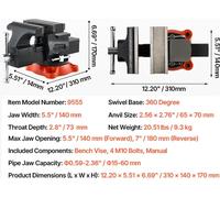 Serre-joint d'établi, pied pivotant à 360°, construction en fonte durable, 5,5 pouces
