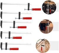 Serre-joints F - Lot de serre-joints - 5 pièces - Ouverture 25 cm - Portée 5 cm - Acier A3 et fer - Pour les travaux sur bois - Rouge/argent/noir