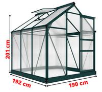 Serre Outsunny Polycarbonate Alu 3.65m² Double Paroi UV 30+ Fondation Vert