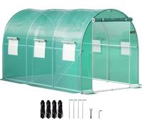 Serre tunnel accessible, 12 x 7 x 7 pieds, serre portable avec arceaux en acier galvanisé, 1 poutre supérieure, 2 poteaux diagonaux, 2 portes à fermeture éclair et 6 fenêtres à enrouler, verte
