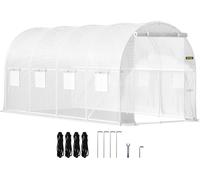Serre tunnel accessible, 15 x 6,5 x 7 pieds, serre portable avec arceaux en acier galvanisé, 1 poutre supérieure, 2 poteaux diagonaux, 2 portes à fermeture éclair et 8 fenêtres à enrouler, blanche
