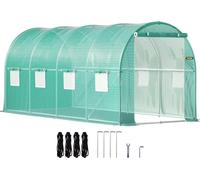 Serre tunnel accessible, 15 x 7 x 7 pieds, serre portable avec arceaux en acier galvanisé, 1 poutre supérieure, 2 poteaux diagonaux, 2 portes à fermeture éclair et 8 fenêtres à enrouler, verte