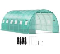 Serre tunnel accessible, 20 x 10 x 7 pieds, serre portable avec arceaux en acier galvanisé, 3 poutres supérieures, 4 poteaux diagonaux, 2 portes à fermeture éclair et 12 fenêtres à enrouler, verte