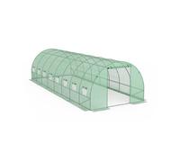 Serre tunnel de jardin 24 m² avec bâche renforcée TERRE JARDIN - 8 x 3 m verte anti-UV 16 fenêtres