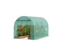 Serre Tunnel De Jardin 292x196x190cm Porte à Glissière Enroulable 6 Fenêtres