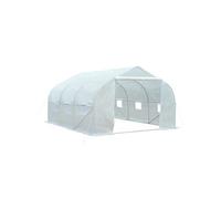 Outsunny Serre Tunnel de Jardin 13,35 m² dim. 4,5L x 3l x 2H m Porte + 6 fenêtres enroulables Acier galvanisé bâche PE Haute densité Blanc