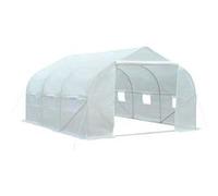 Outsunny Serre tunnel 13,35m²(4,5×3×2m) Porte 6 fenêtres enroulables Acier galvanisé Bâche PE Blanc