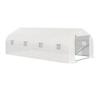 Outsunny Serre Tunnel de Jardin 18 m² dim. 5,95L x 3l x 2H m Porte + 8 fenêtres enroulables Acier galvanisé bâche PE Haute densité Blanc
