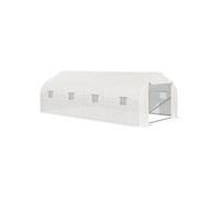 Serre tunnel de jardin dim. 5,93L x 3l x 2H m porte + 8 fenêtres enroulables acier galvanisé bâche PE haute densité blanc