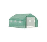 Serre tunnel de jardin grande taille dim. 3,47L x 3l x 2H m - 6 fenêtres et porte zippée enroulable - acier galvanisé PE haute densité vert