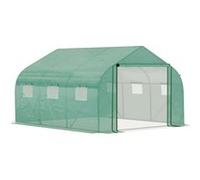 Outsunny Serre Tunnel de Jardin Grande 3.5 x 3 x 2 m - 6 fenêtres et Porte zippée Enroulable - Acier galvanisé PE Haute densité Vert