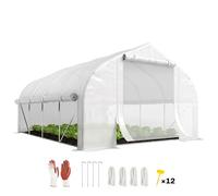 Serre tunnel de jardin - Outsunny - 12m² 395x300x200cm - porte 8 fenêtres avec moustiquaires bâche PE haute densité 140 g/m² - blanc