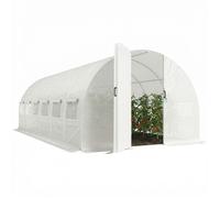 Outsunny Serre Tunnel de Jardin 18m² Porte 12 Fenêtres 295x597x200cm Blanc | Serre de Jardin Tunnel, Fenêtres avec Moustiquaires, Bâche PE Haute Densité 140 g/m², Prolongée de 20 cm, pour Extérieur