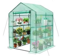 Serre - Tunnel en plastique - Accessible - Pour balcon - Avec étagères - Porte à fermeture éclair enroulable - Taille M - Beige