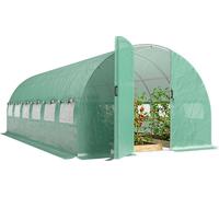 Serre - Tunnel en plastique - Dimensions 6 x 3 x 2 m - Film PE 140 g/m² - Cadre en acier galvanisé - Porte à charnières - Fenêtres en filet - Imperméable, protection UV - Blanc