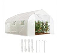 Serre Tunnel Jardin 13.3m² 4.5x3x2m Acier Galva Bâche PE 6 Fenêtres Porte Blanc