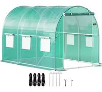 Serre tunnel praticable, 3 x 2,1 x 2,1 m, serre chaude portable pour plantes avec cadre en acier galvanisé, 1 poutre supérieure, barres diagonales, porte avec fermeture éclair et 6 fenêtres enroulable
