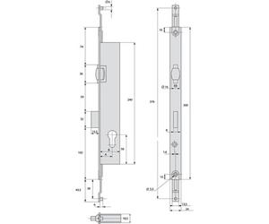 Serrure 3 points pêne dormant à rouleau coffre de 45mm pour tringle plate