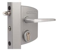 Serrure à clé pour portail industriel - LOCINOX - Poteau carré 100 à 120mm - Couleur gris