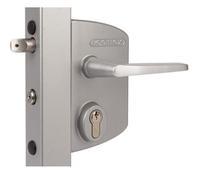 Serrure à clé pour portail industriel - LOCINOX - Poteau carré 40 à 60mm - Couleur gris