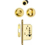 Serrure à condamnation rosace ronde pour porte coulissante intérieure avec man¿uvres aluminium aspect laiton poli