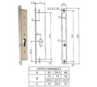 Serrure à encastrer 2 points haut et bas METALUX N30-30 mm - axe 15mm - Sans gâche - F130303000